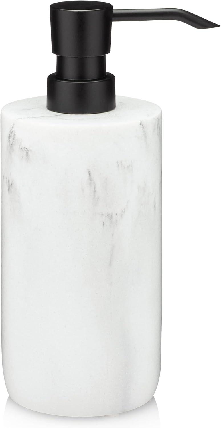 White Marble Soap Dispenser with Black Pump, 16 Oz