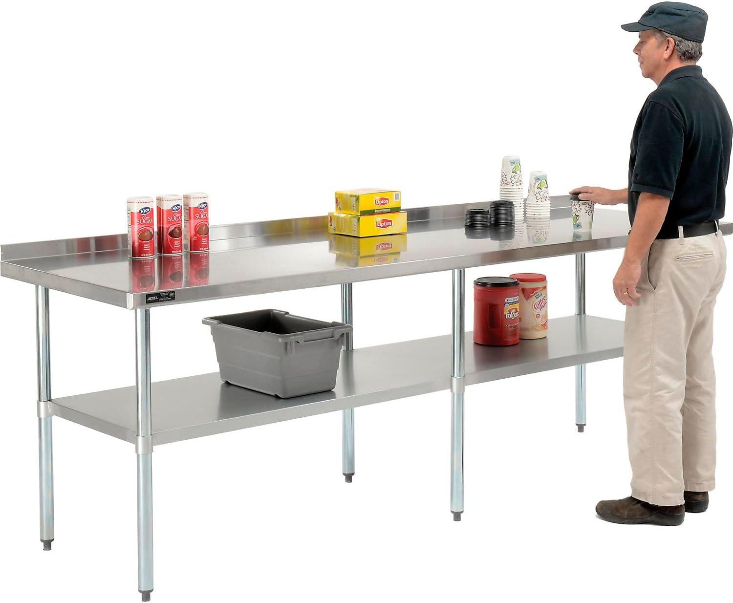 Nexel 96"W x 30"D 18 Gauge 430 Stainless Steel Workbench 2" Backsplash, Galvanized Legs & Undershelf