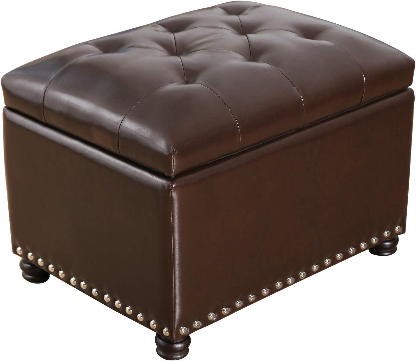 Homebeez Leather Storage Ottoman Folding Upholstered Foot Rest Stool,18 inch Footstool Bench for Bedroom Hallway