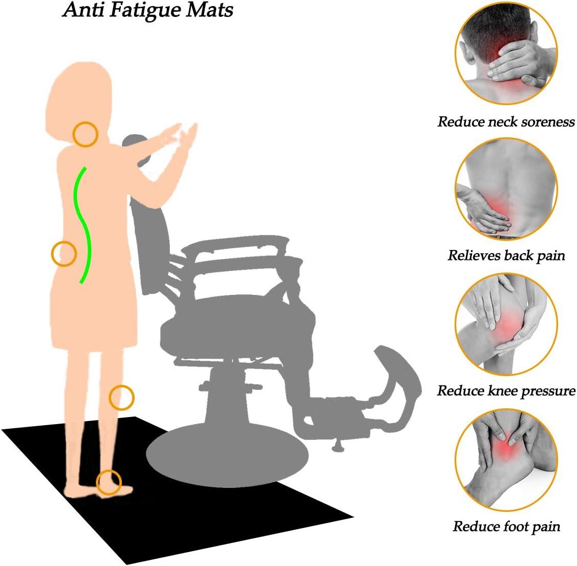 1 Inch Thick Barber Cutting Chair Salon Floor Mats for Beauty Hair Stylist Station Anti Fatigue (Black, 5 Ft × 3 Ft Rectangle)