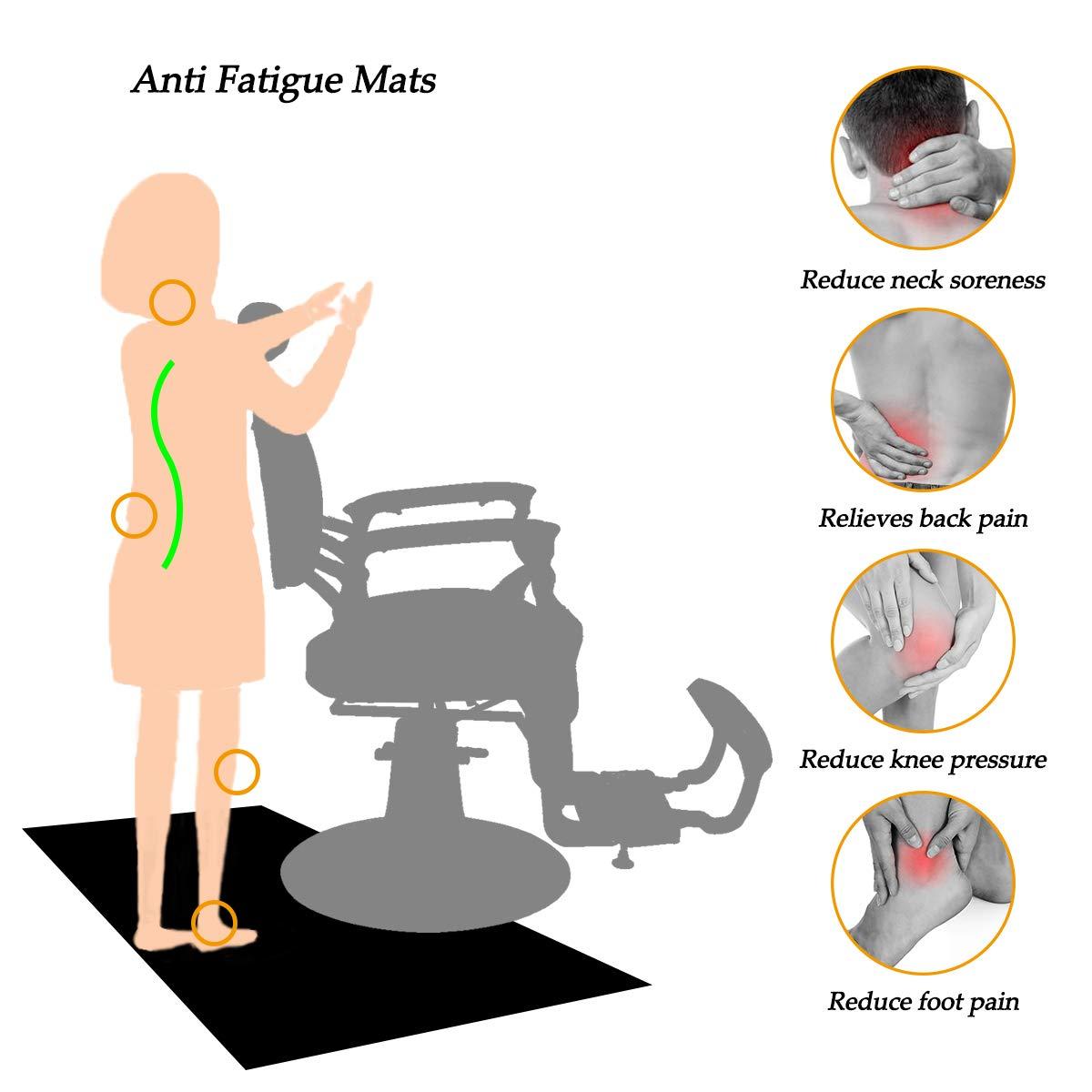 1 Inch Thick Barber Cutting Chair Salon Floor Mats for Beauty Hair Stylist Station Anti Fatigue (Black, 5 Ft × 3 Ft Rectangle)