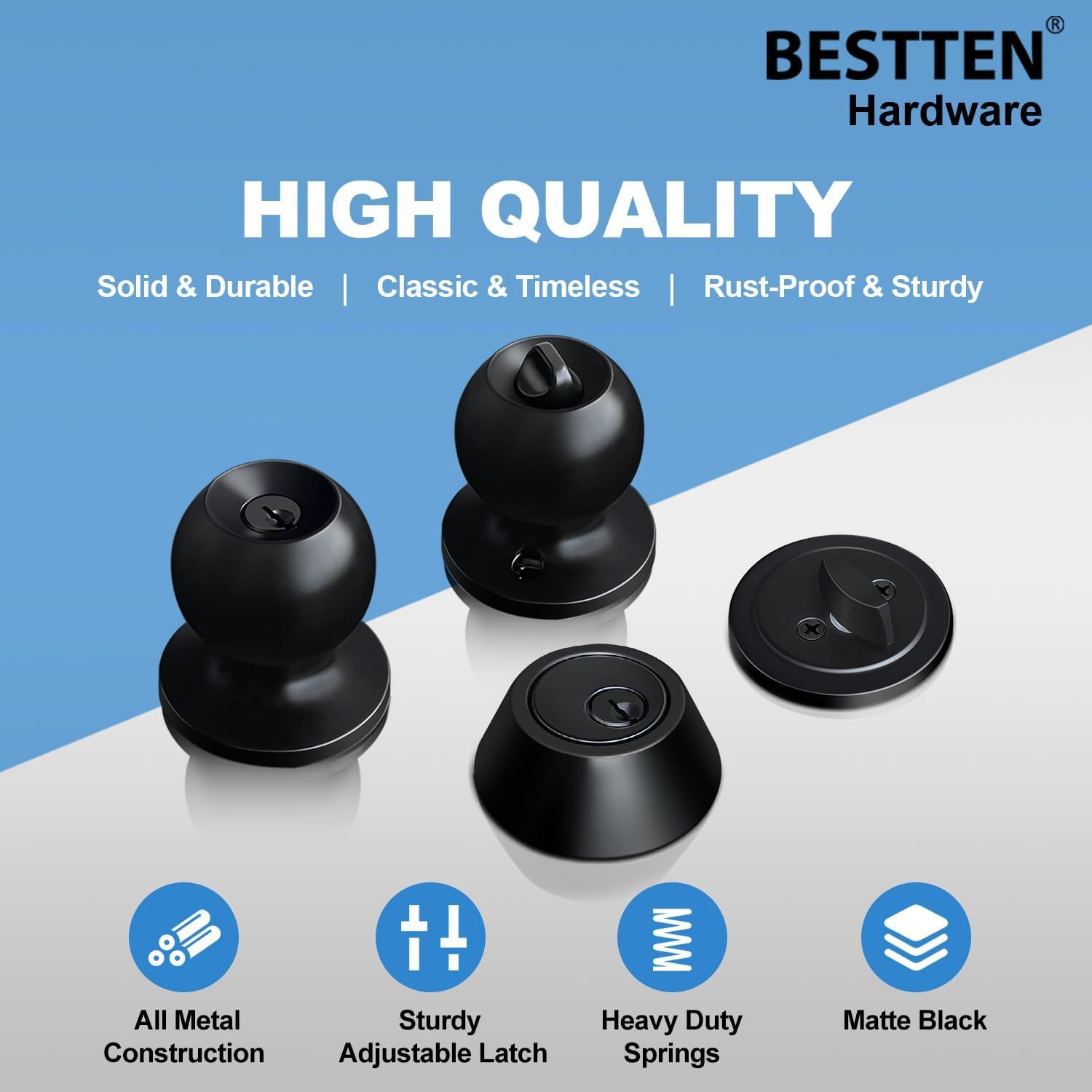 3 Pack Keyed Alike Entry Door Knobs and Single Cylinder Deadbolt Lock Combo Set Security for Entrance and Front Door with Classic Matte Black Finish