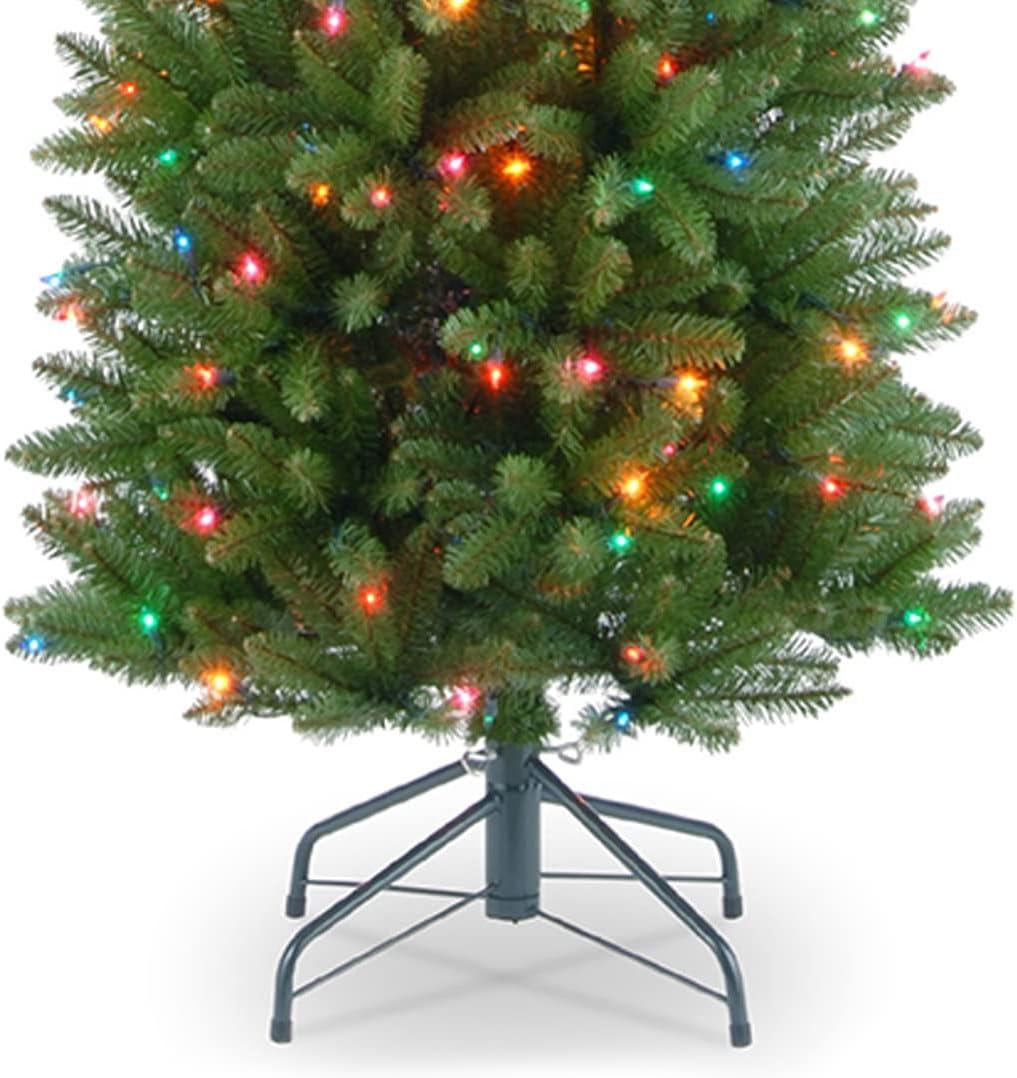 National Tree Company 7 ft Artificial Pre-Lit Slim Christmas Tree, Green, Kingswood Fir, Multicolor Lights, Includes Stand