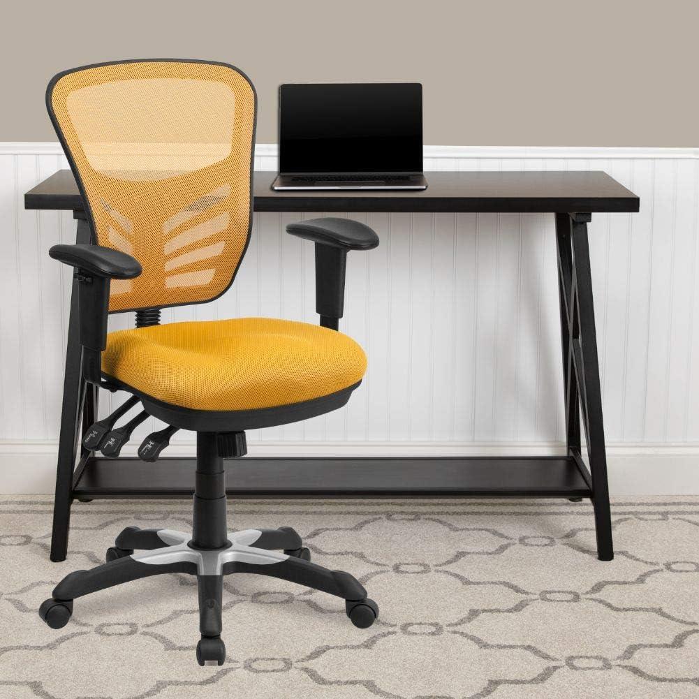 ErgoFlex Mid-Back Yellow-Orange Mesh Executive Swivel Chair with Adjustable Arms