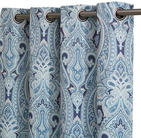 HLC.ME Paris Paisley Rod Pocket Short Scalloped Curtain Valance Basement, Bathroom, Kitchen and Small Windows - Blue, 50 W x 20 L