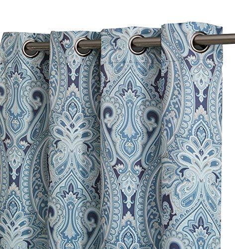 HLC.ME Paris Paisley Rod Pocket Short Scalloped Curtain Valance Basement, Bathroom, Kitchen and Small Windows - Blue, 50 W x 20 L