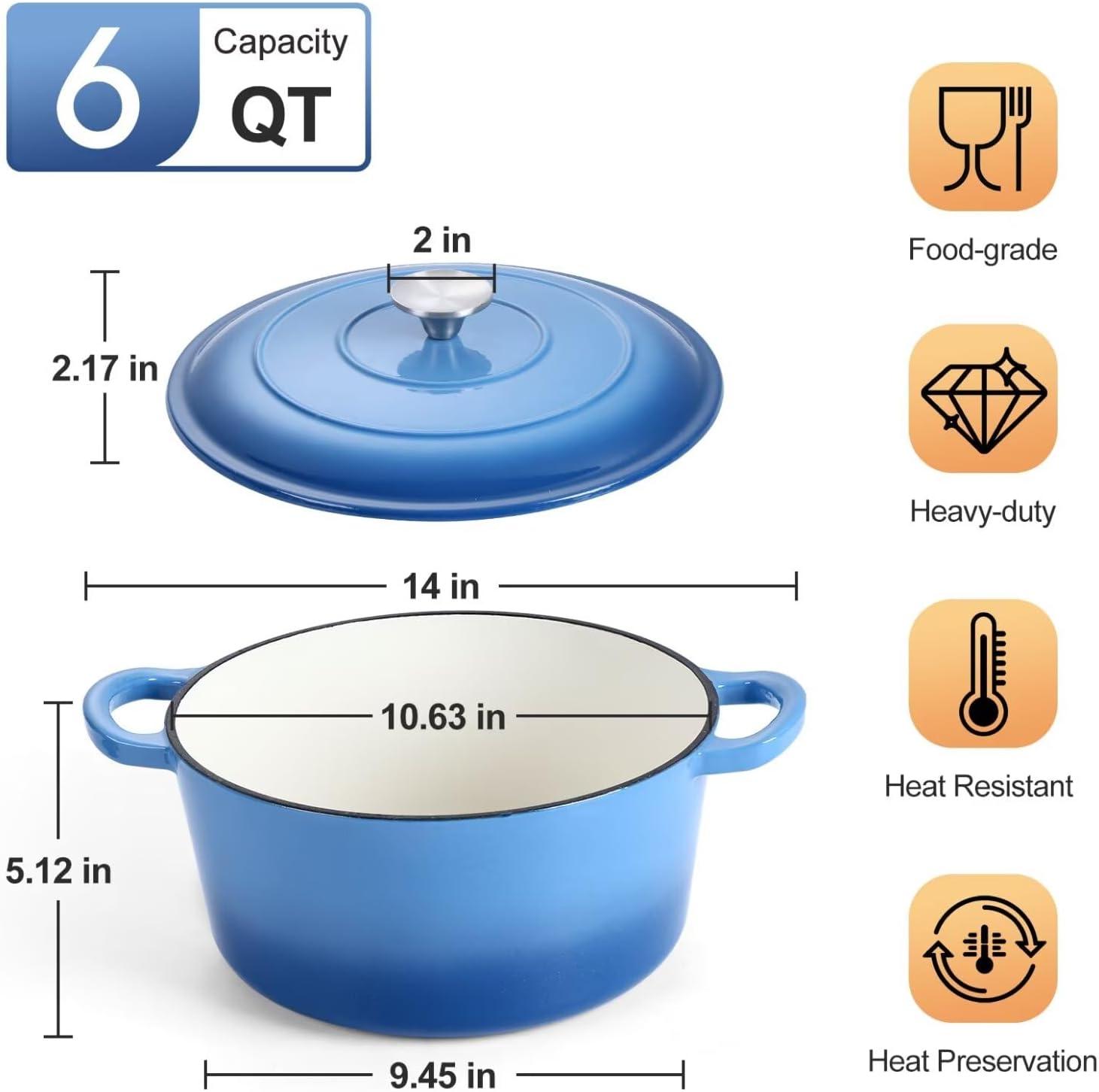 SPECIALTY FLOORING INC Dutch Oven,Enameled Cast Iron Dutch Oven Cooking Pot With Lid & Dual Handles, For Bread Baking Braising Stewing, Heavy Duty & Non Stick, Oven & All Stovetops Safe