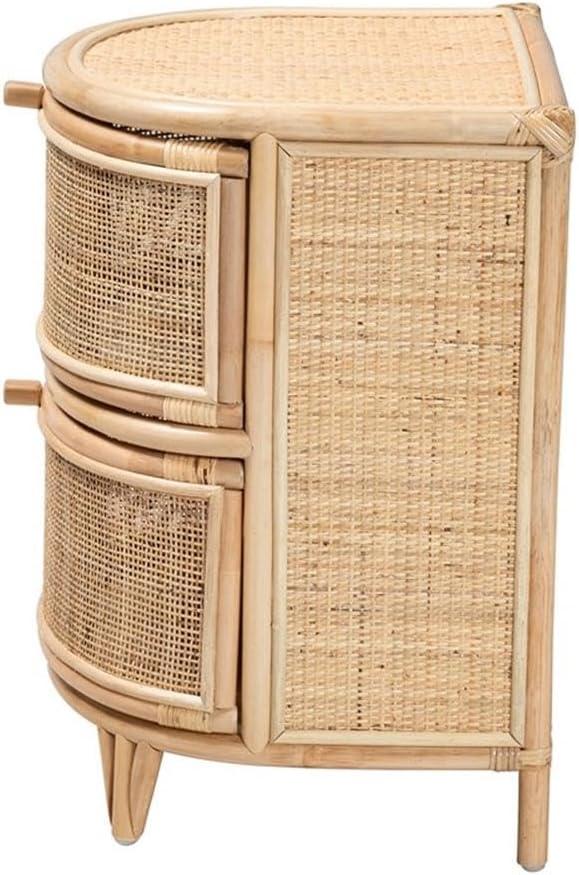 Natural Brown Rattan 2-Drawer Curved Nightstand