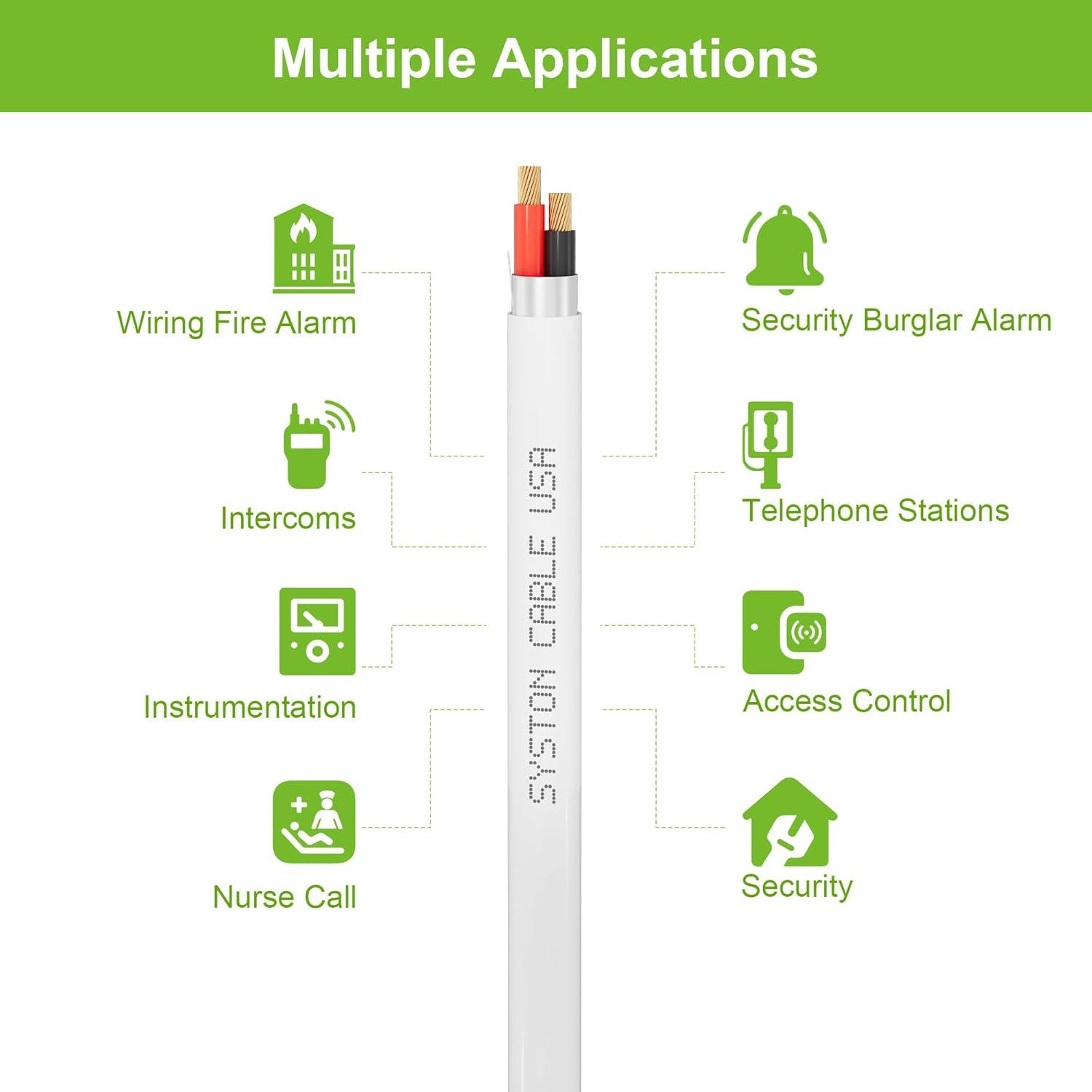 SYSTON 18/2 Fire Security Burglar Station Sound Alarm Control Cable Wire, Riser-Rated CMR/CL3R Shielded 100% Copper Stranded UL/ETL,UV Resistant RoHS for Indoor/Outdoor Low Voltage Applications Use