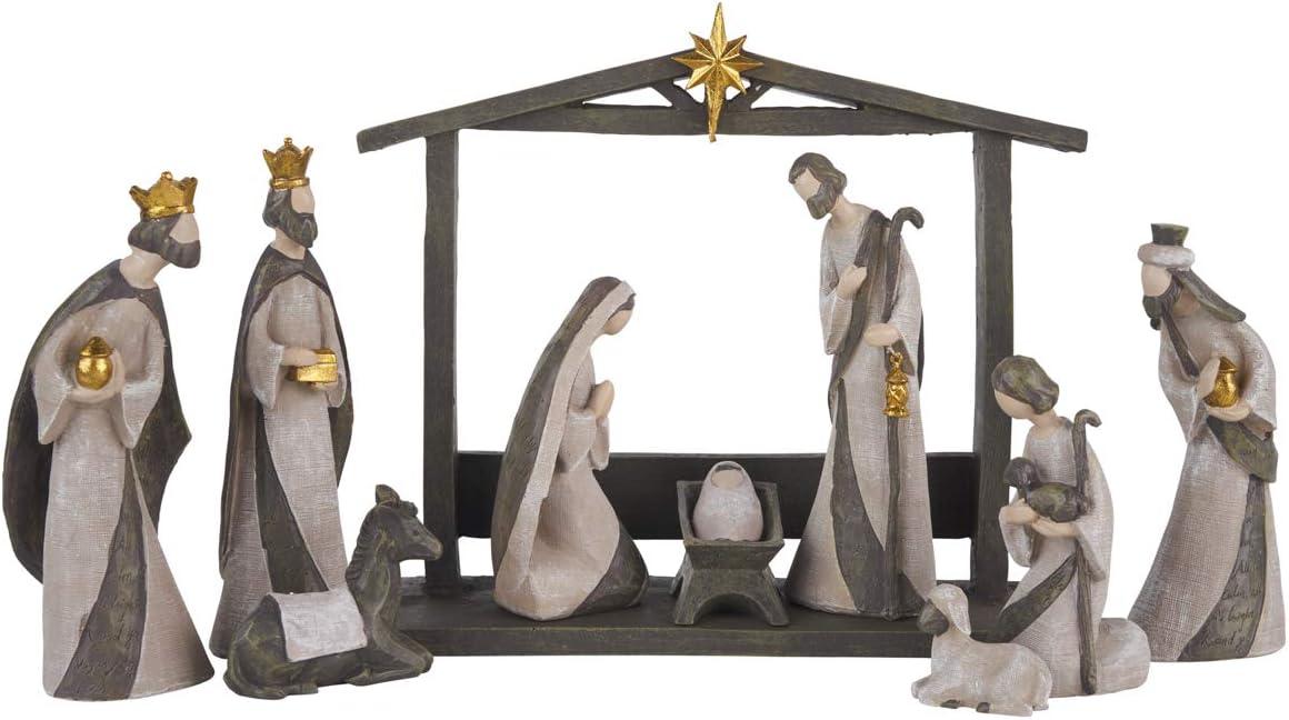 Silent Night Nativity Set - Nativity Sets for Christmas Indoor - Christmas Nativity Set - Manger Scene Christmas Decorations - Holy Family Nativity Scene - Holy Family Figurine Set - (10 PC Set)