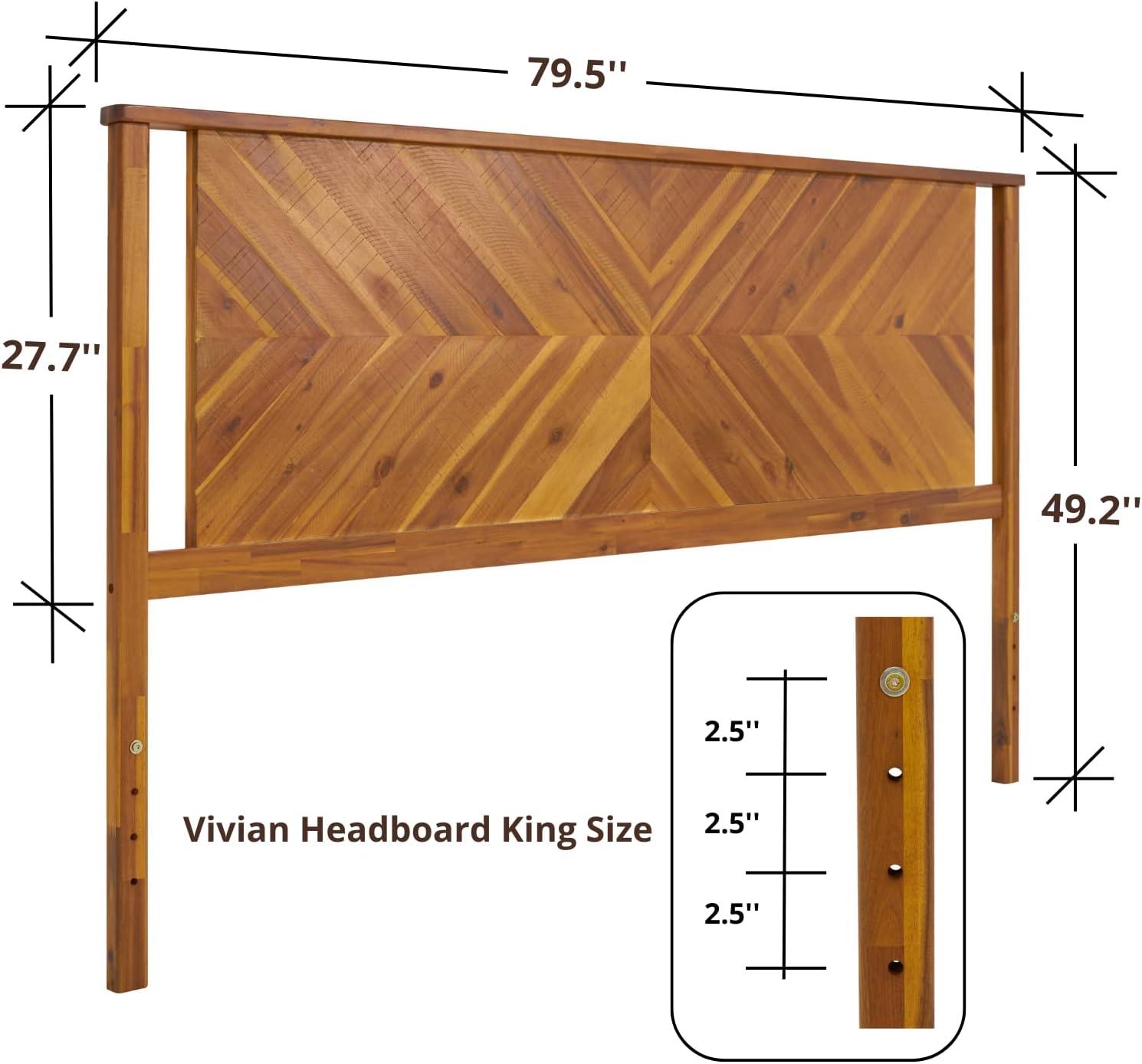 King Rustic Golden Brown Acacia Wood Slat Headboard