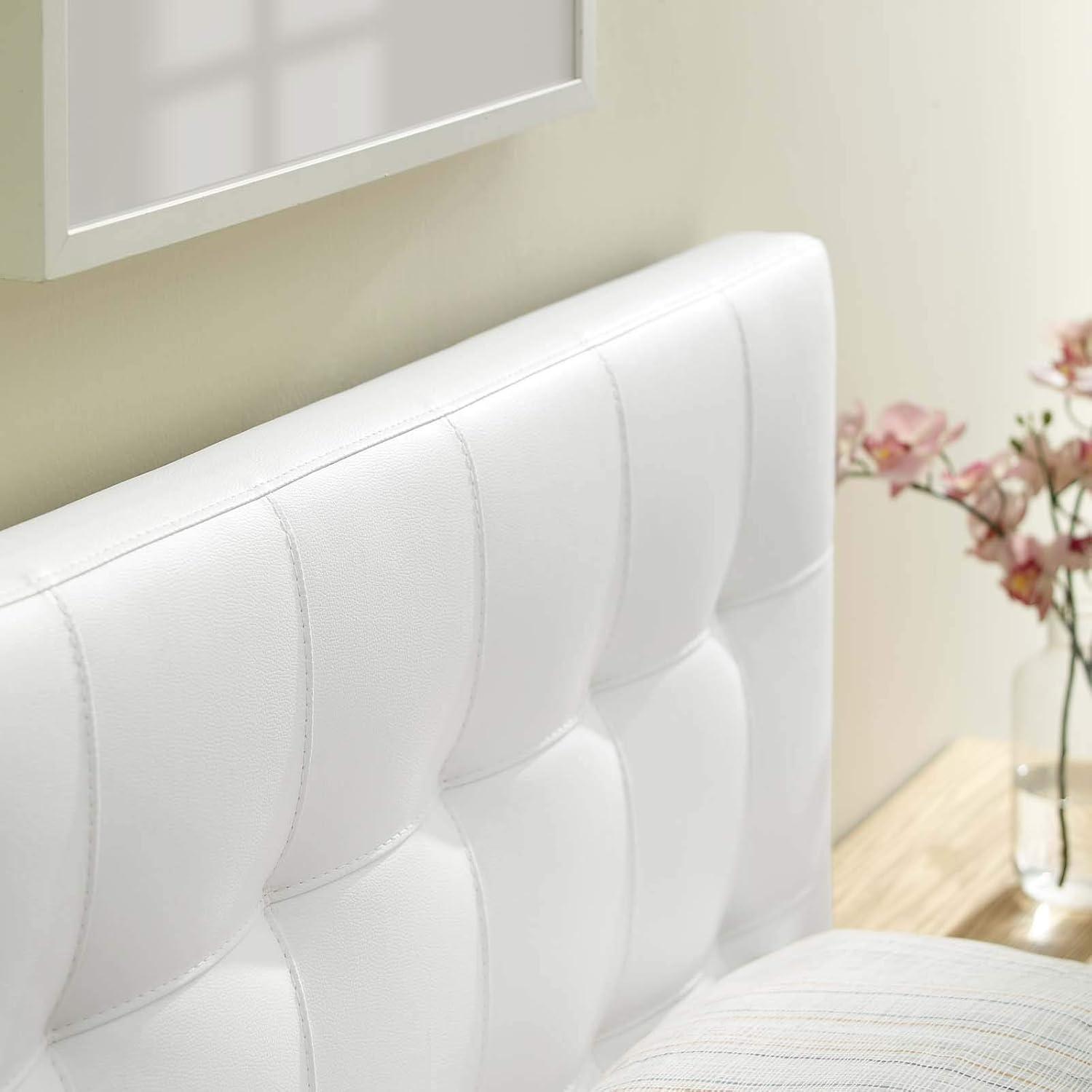 White Twin Upholstered Tufted Leather Headboard