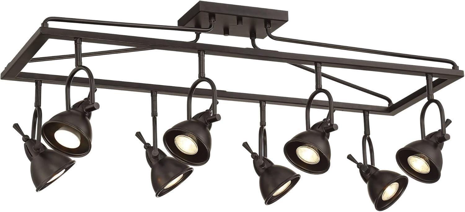 Pro Track Kane 8-Head LED Ceiling Track Light Fixture Kit Spot Light GU10 Directional Brown Bronze Finish Metal Farmhouse Rustic Cage Kitchen 36" Wide