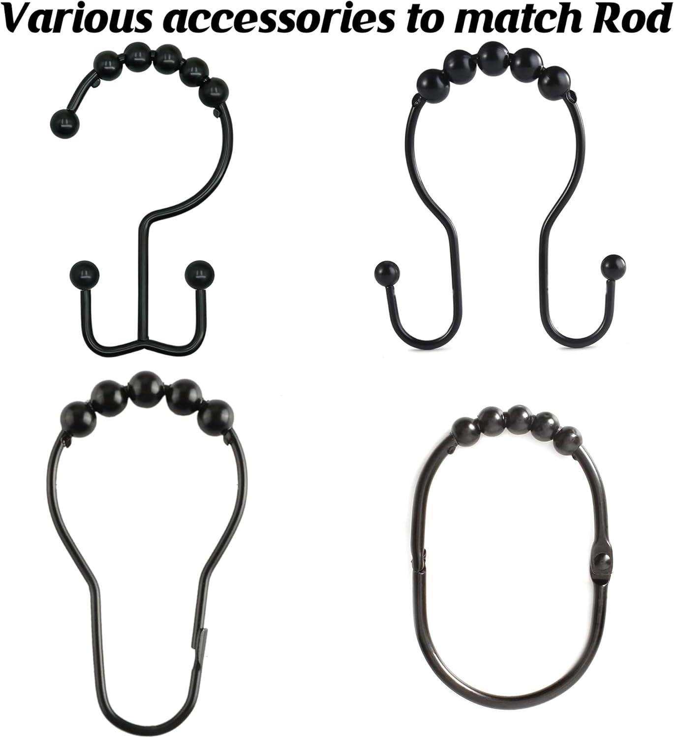 BloomFlower Black Shower Curtain Rod, 43-72 inches, Matte Black,Never Rust , Metal Rod,Tension Rod with Spring