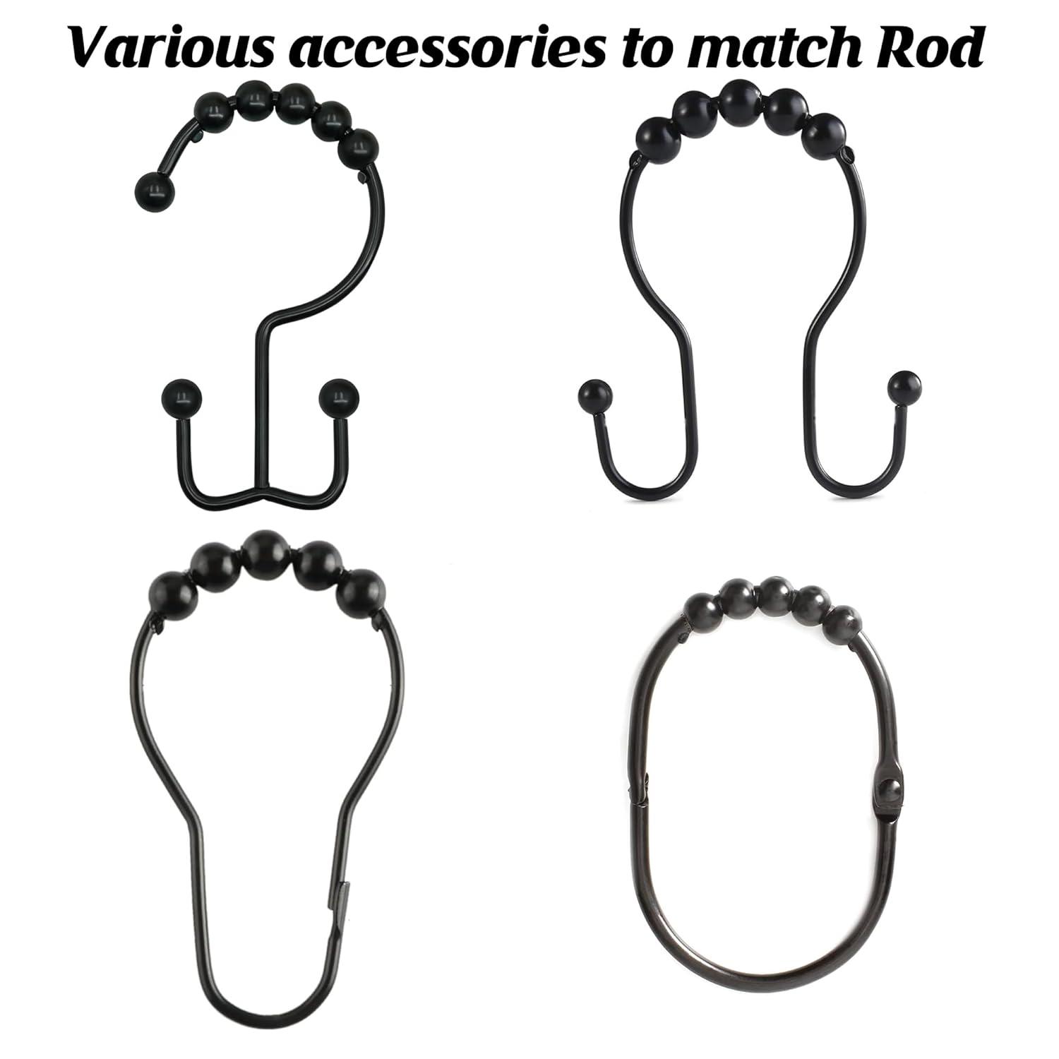 BloomFlower Black Shower Curtain Rod, 43-72 inches, Matte Black,Never Rust , Metal Rod,Tension Rod with Spring