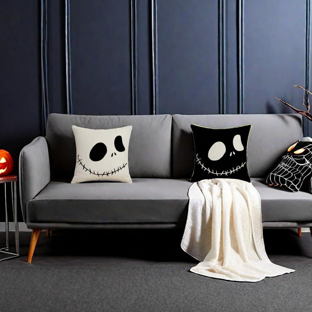 Halloween Cotton Linen Jack Skellington Throw Pillow Cover