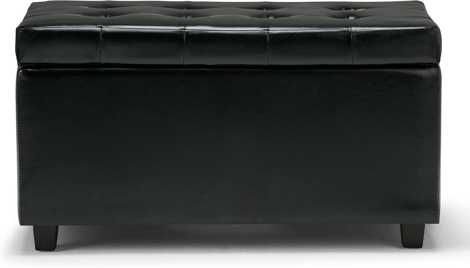 Simpli Home Cosmopolitan Storage Ottoman In Midnight Black Vegan Faux Leather