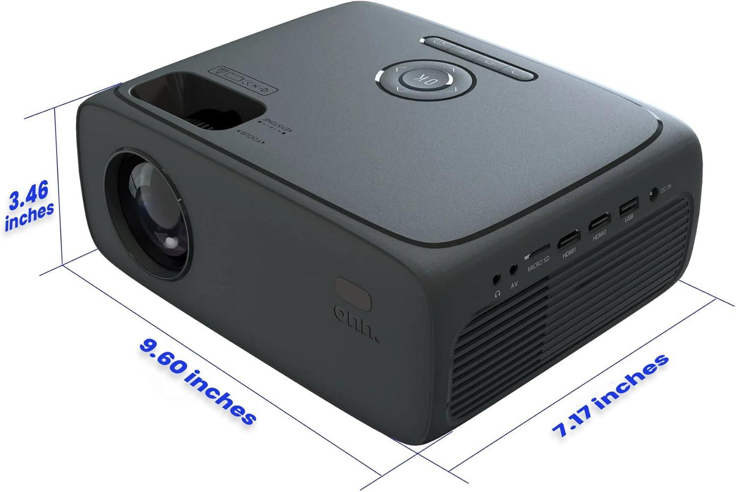 Restored ONN 720P HD Home Theater Projector with 6' HDMI Cable, Black, HDMI/USB/MicroSD/AV - Indoor & outdoor use 100096801 (Refurbished)
