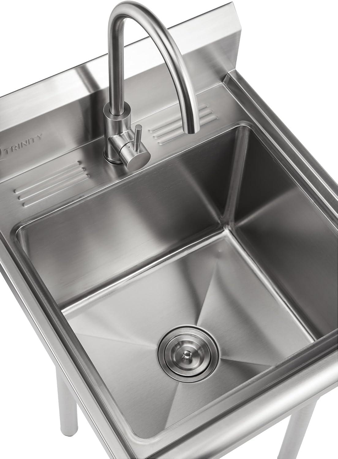 TRINITY EcoStorage 21.5 in. W x 49.3 in. H x 24 in. D NSF Stainless Steel Utility Sink w/ Faucet