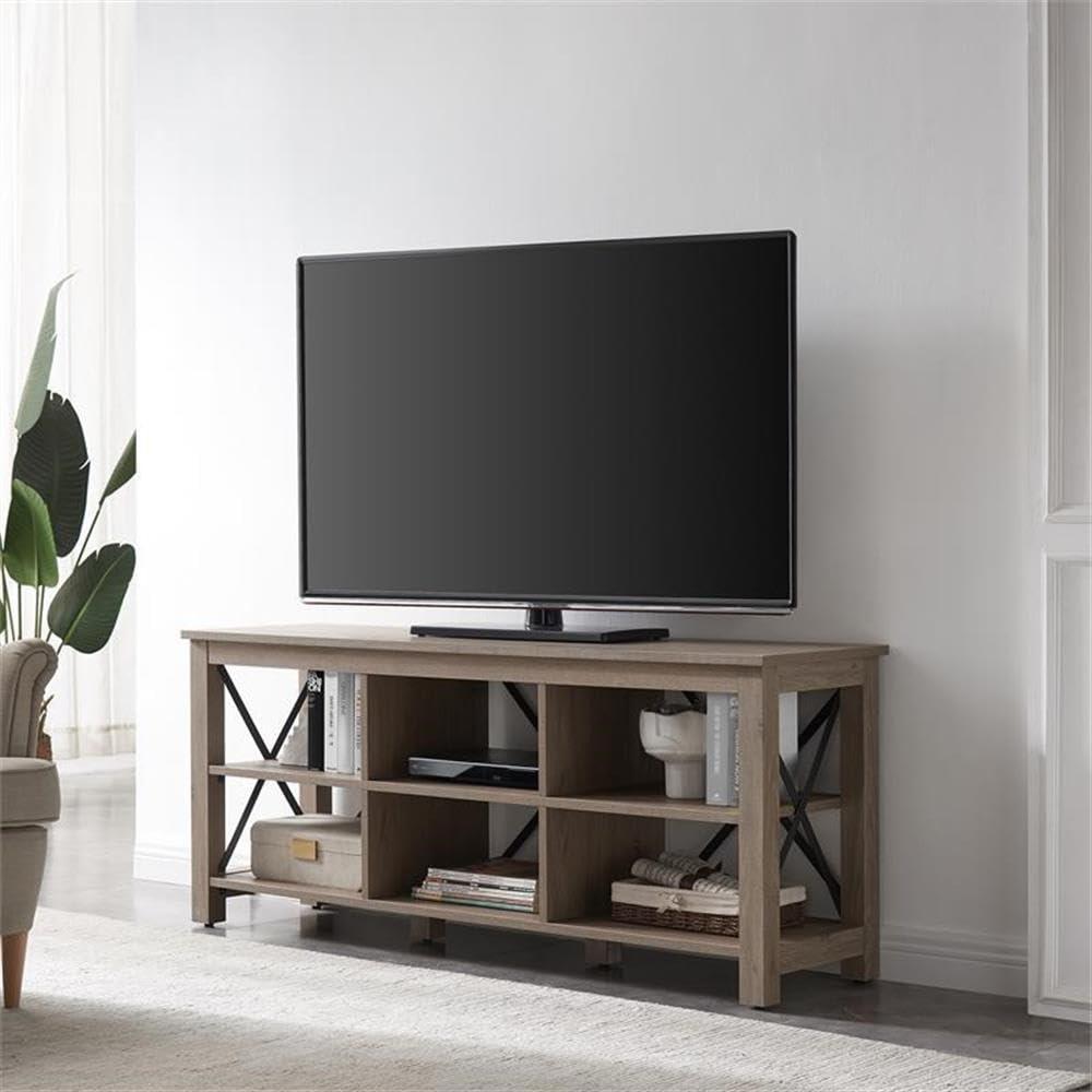 Evelyn&Zoe Sawyer Rectangular TV Stand for TV's up to 65" in Antiqued Gray Oak