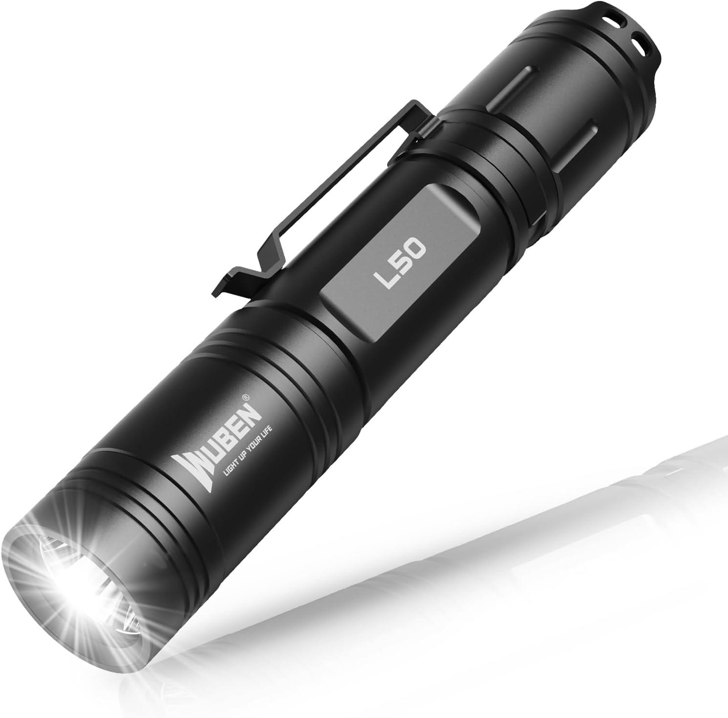 Wuben L50 Rechargeable Tactical Flashlights, 1200 Lumens, IP68 Waterproof, 5 Modes for Emergency, Rescue, Inspection, Hunting