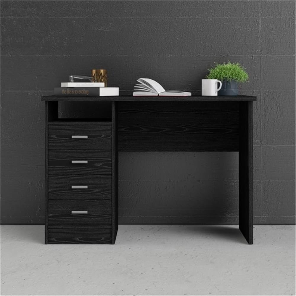 Tvilum Warner 4 Drawer Office Desk with 1 Shelf for Adults, Black Woodgrain