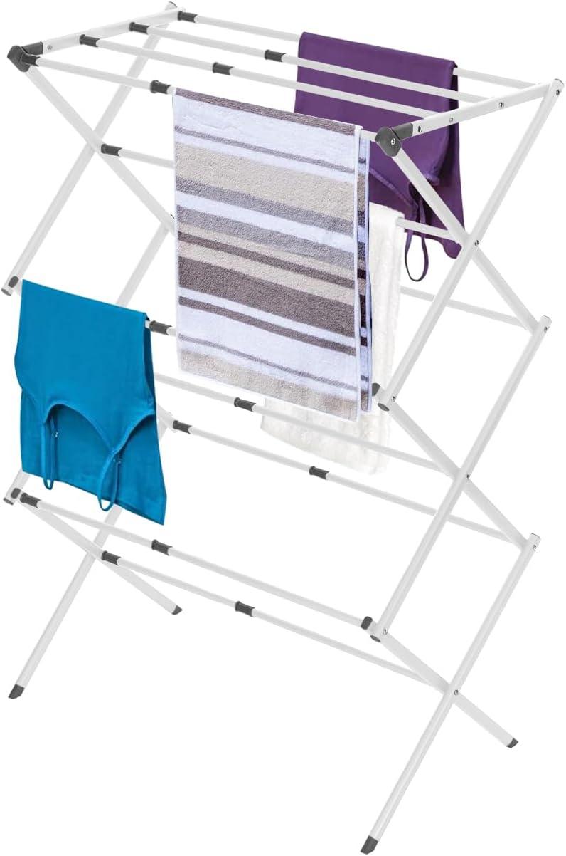 White Steel 3-Tier Collapsible Clothes Drying Rack