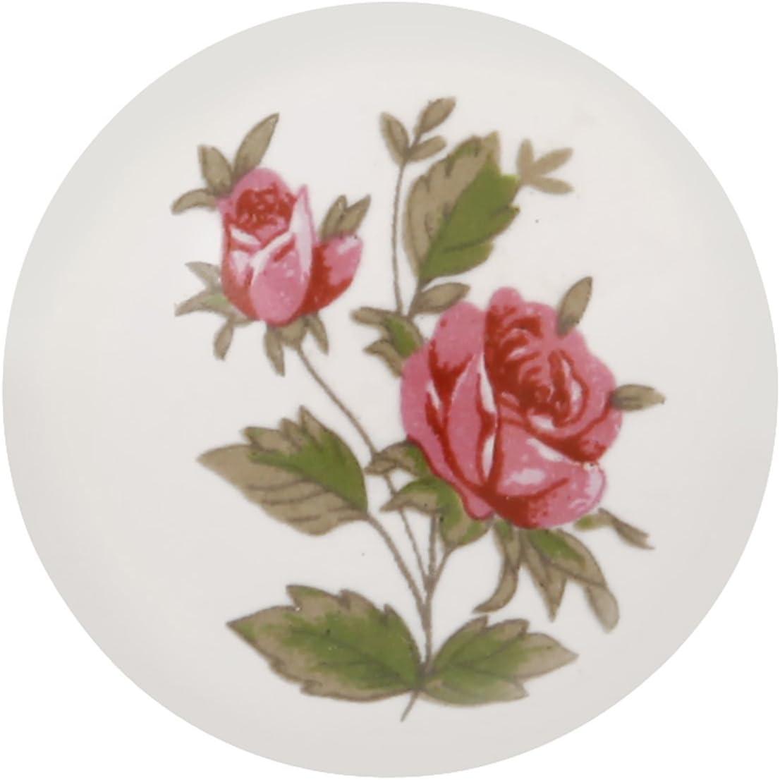 Pink Rose Porcelain Round Cabinet Knob with Mounting Hardware