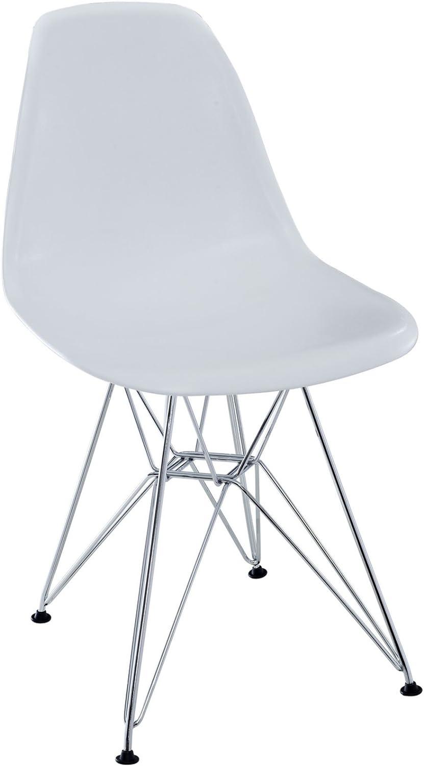 Sleek Modern Chromed Steel White Side Chair for Indoor/Outdoor