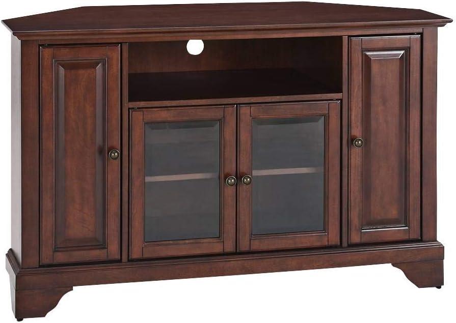 Alexandria Corner TV Stand for TVs up to 48" Dark Red - Crosley: Hardwood Frame, Brass Hardware, Cable Management