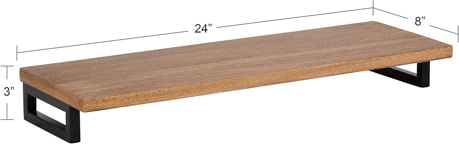 Lankford 24" Natural Wood and Black Modern Floating Wall Shelf