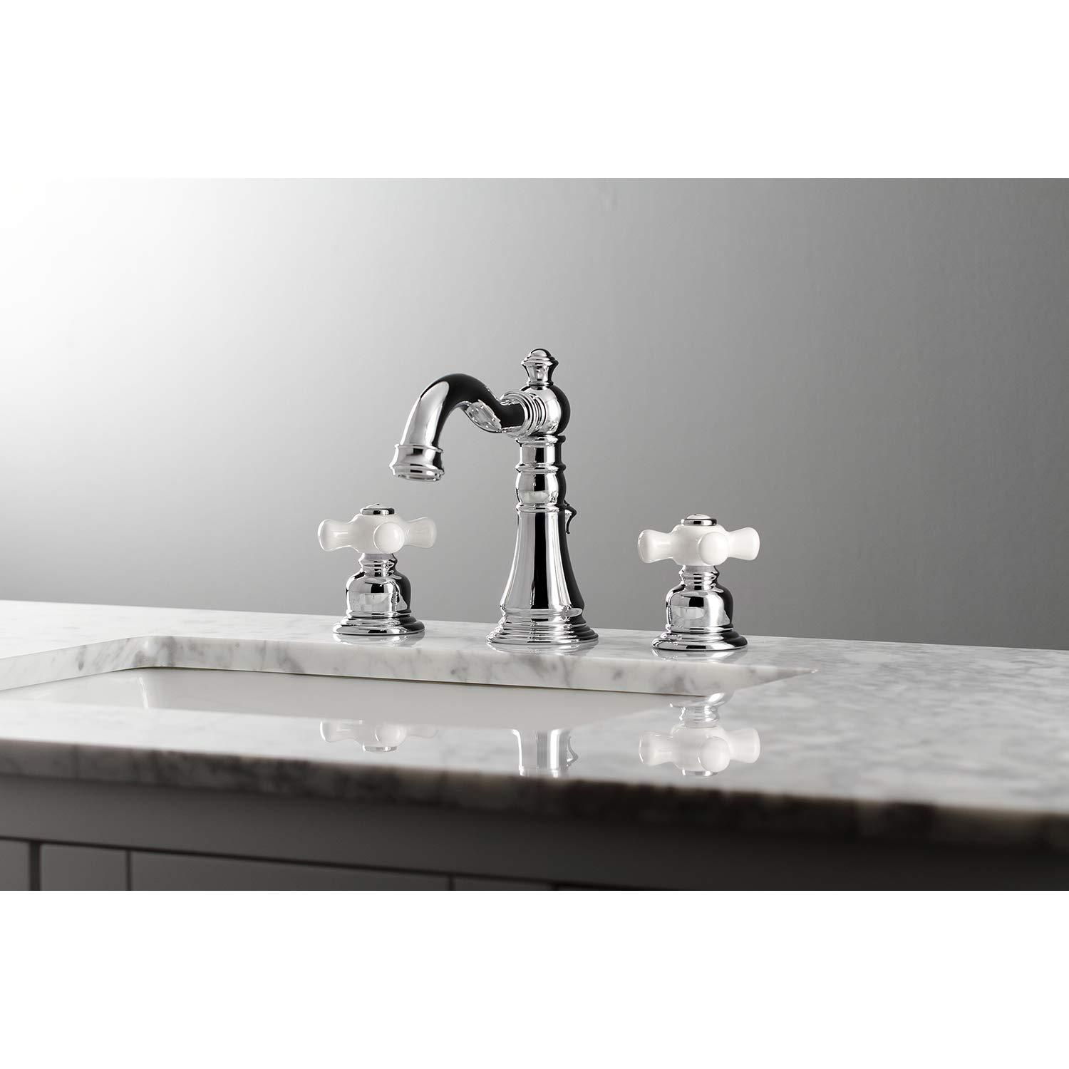 Kingston Brass FSC1971PX Kingston Brass American Classic Two-Handle 3-Hole Deck Mount Widespread Bathroom Faucet with Pop-Up Drain