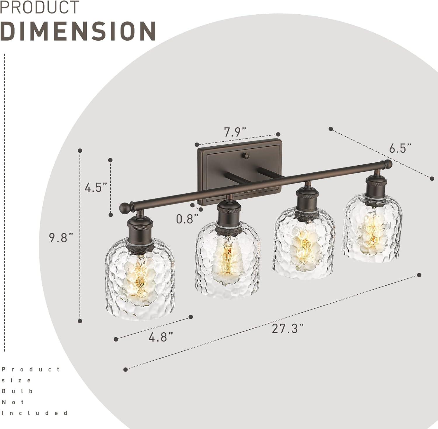 Oil Rubbed Bronze 4-Light Vanity with Clear Hammered Glass Shades