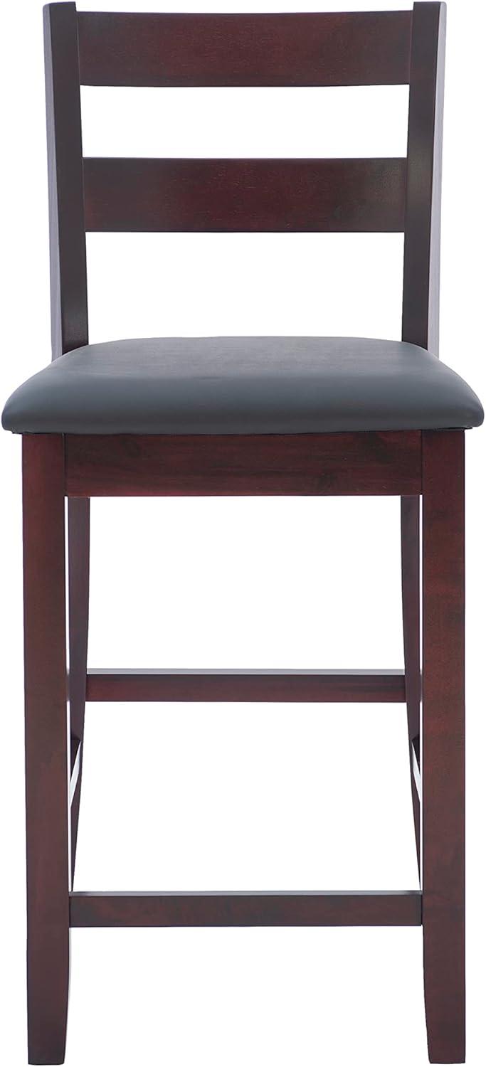 Triena Soho 24" Dark Cherry Wood and Brown Faux Leather Counter Stool