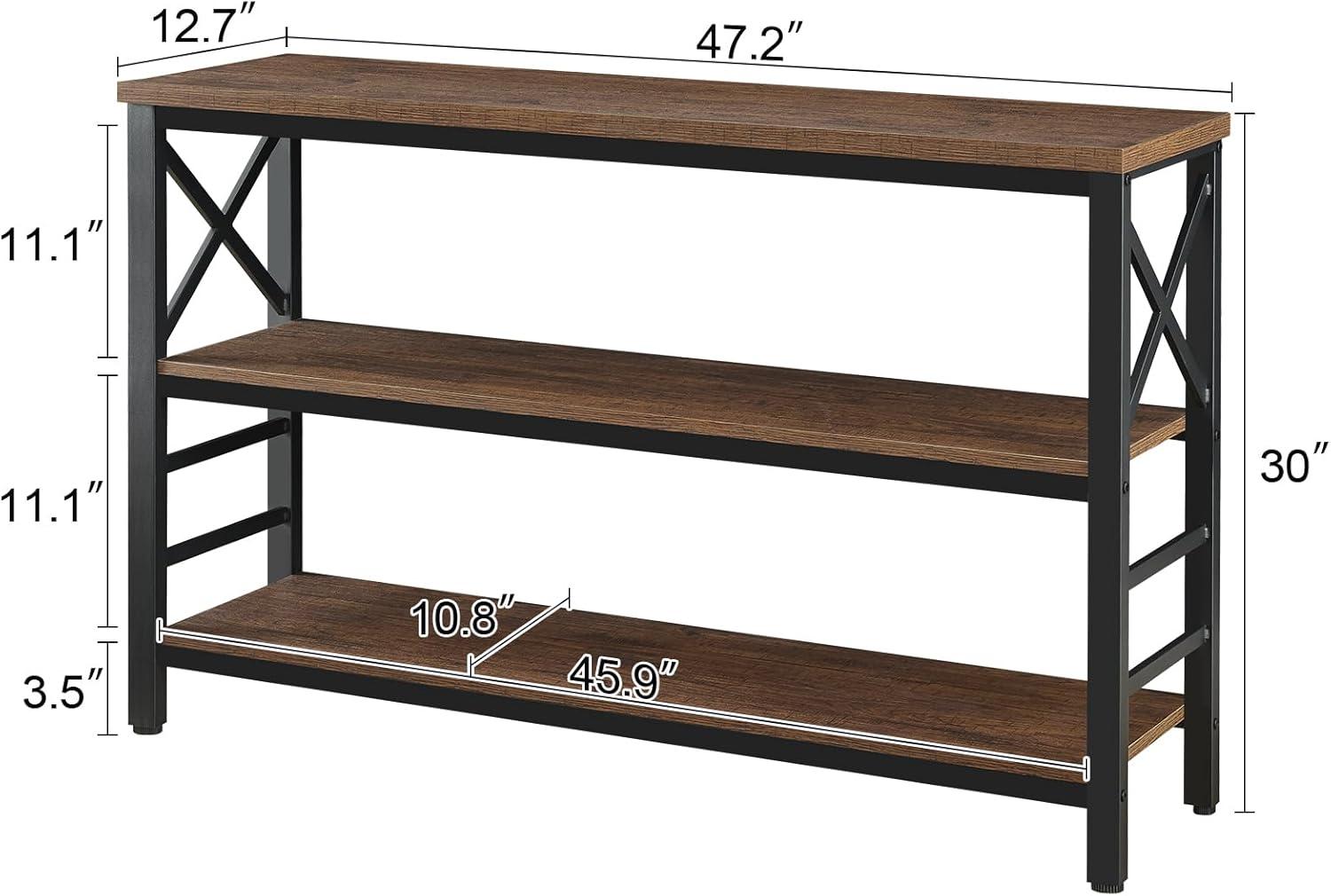 Rustic Brown Wood and Metal 3-Tier Console Table with Storage