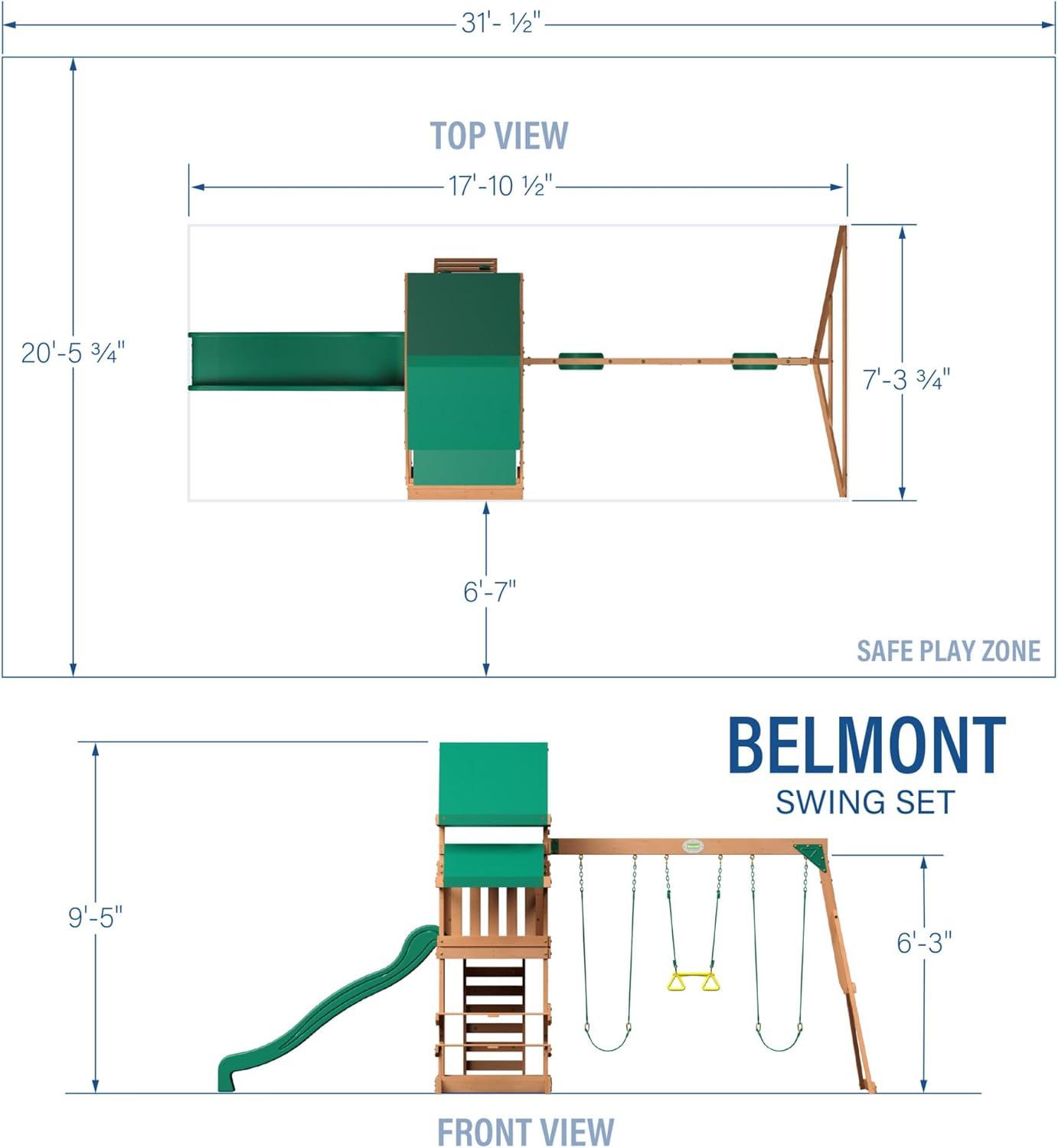 Belmont Cedar Wood Swing Set with Slide and Swings