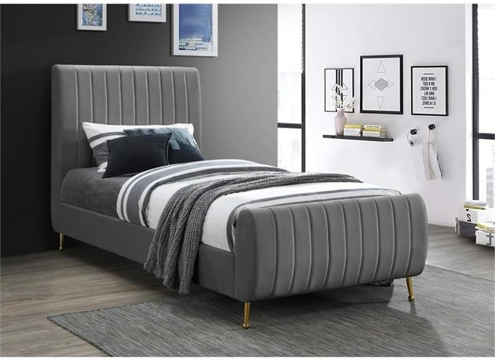 Meridian Furniture Zara Contemporary Gray Velvet Queen Bed
