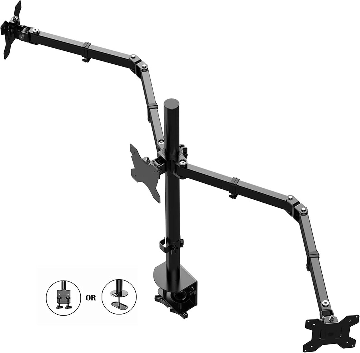 Black Triple Monitor Desk Mount with Adjustable Arms