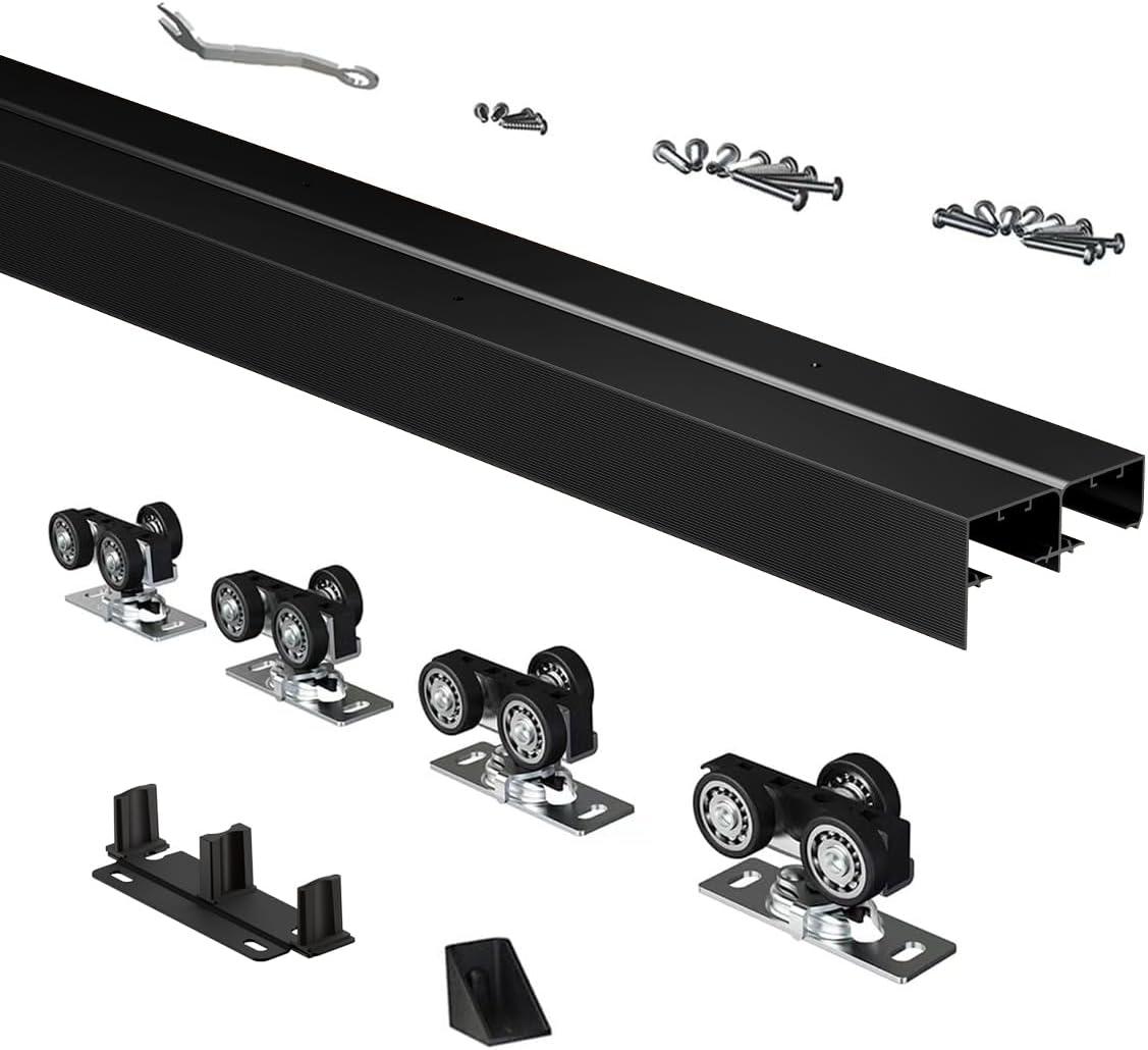 72 in. Black Aluminum Sliding Bypass Track and Hardware Set for 2 Door System