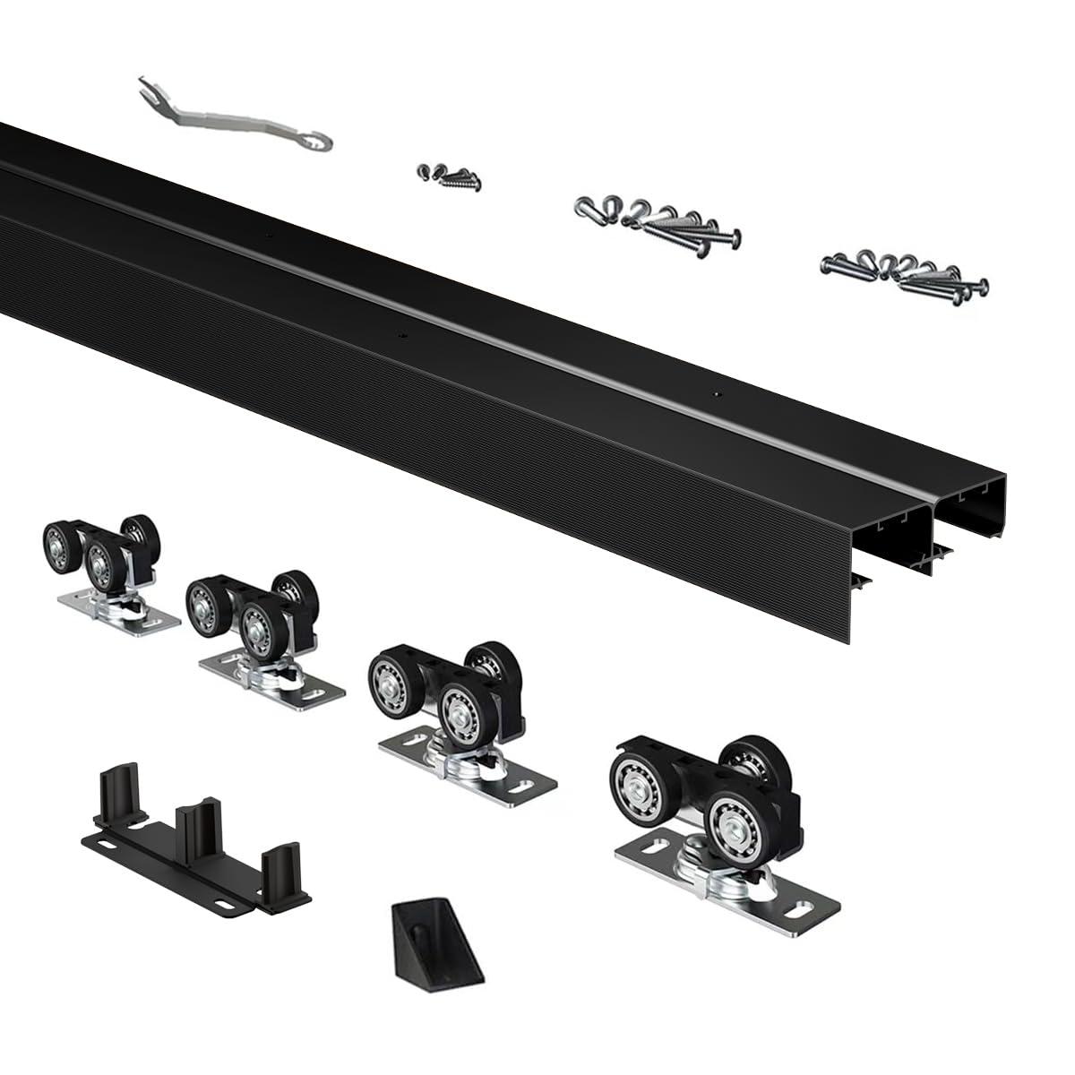 72 in. Black Aluminum Sliding Bypass Track and Hardware Set for 2 Door System