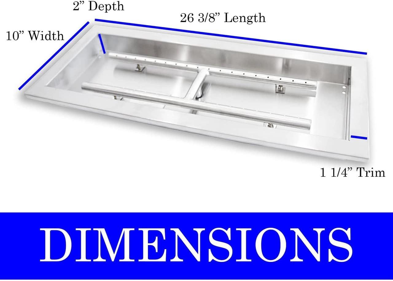 Stainless Steel 24-Inch Rectangular Drop-In Gas Fire Pit Burner