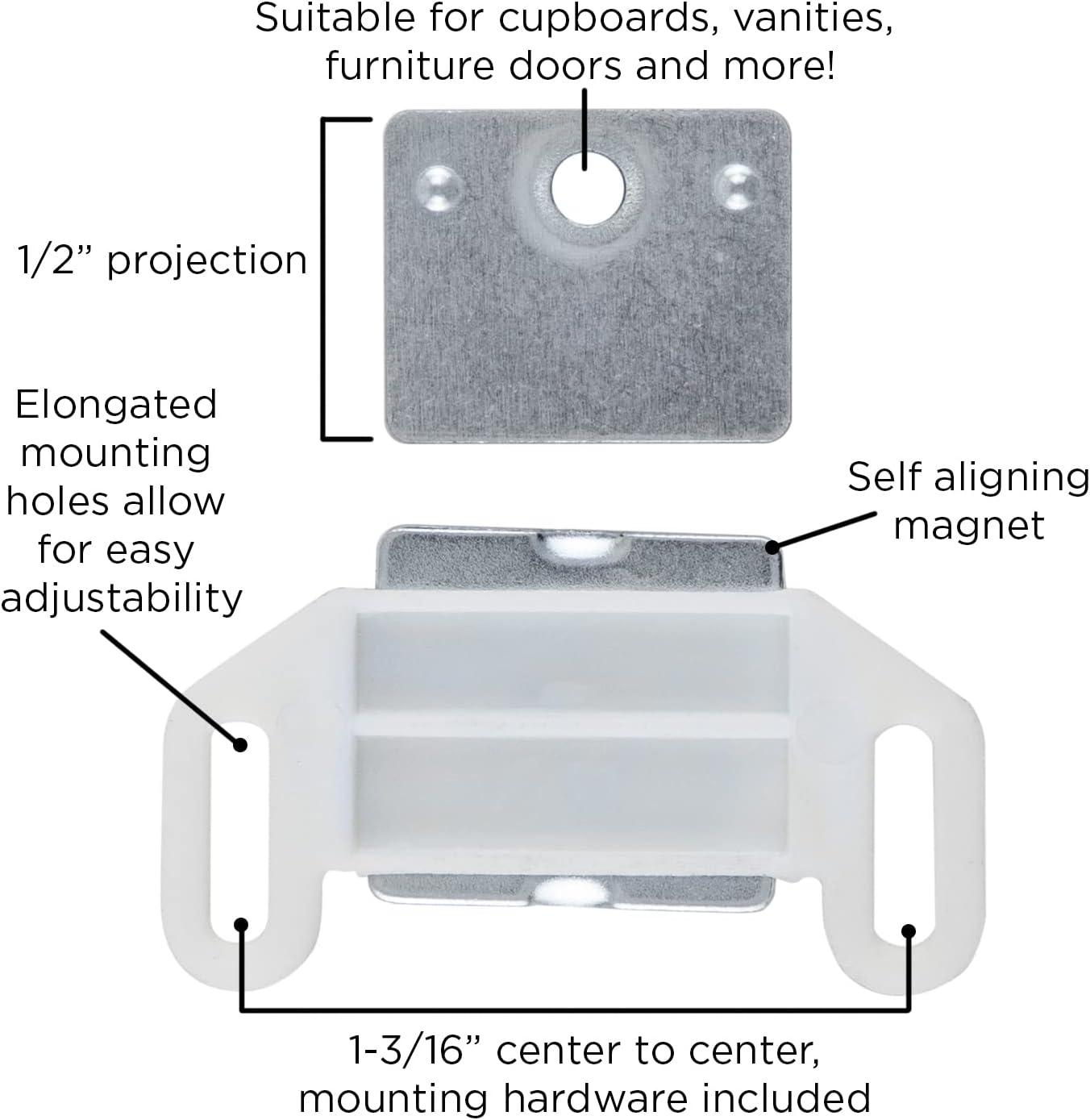 White Magnetic Cabinet Door Catch with Steel Plate