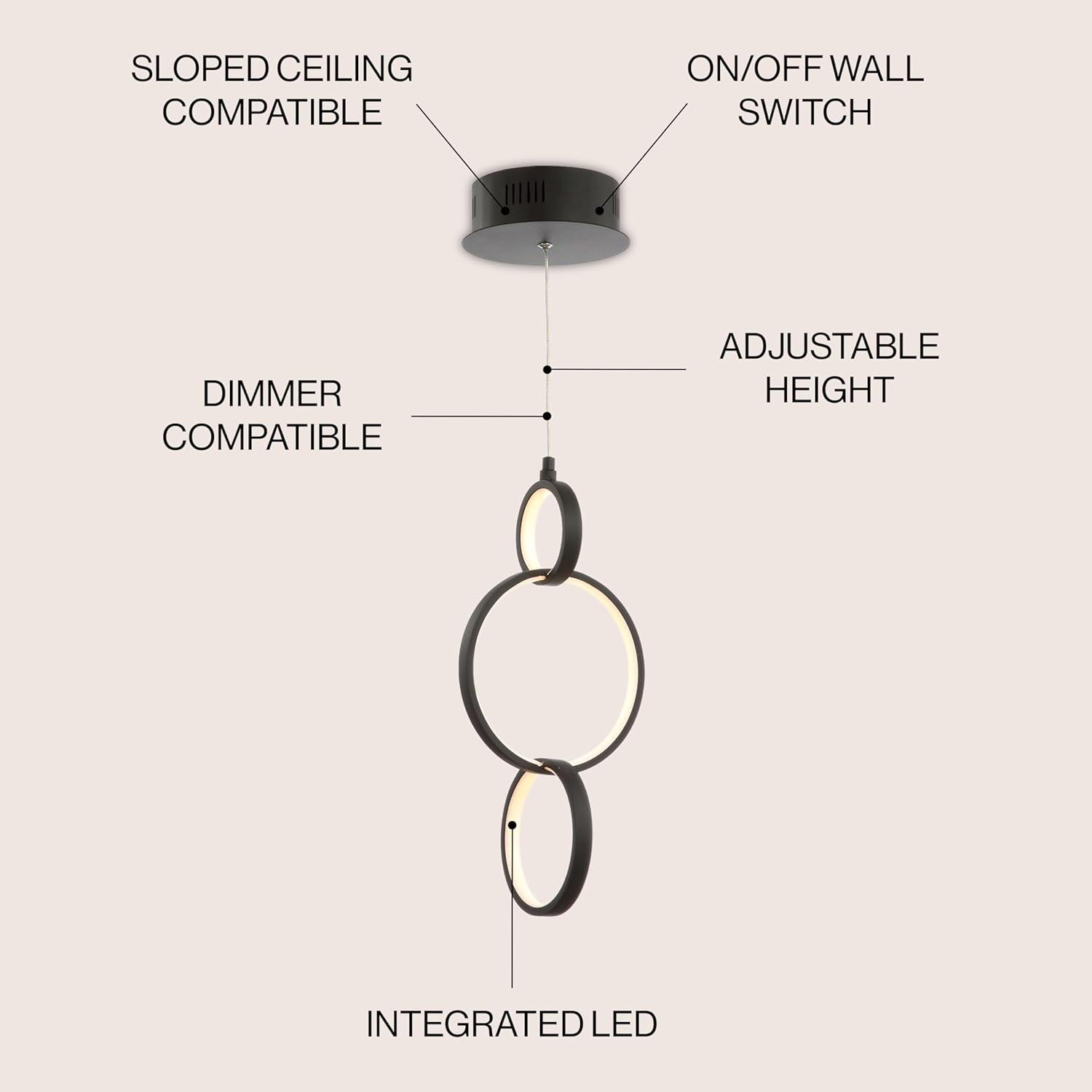Loop 7.75" Adjustable Integrated LED Metal Ring Pendant, Black
