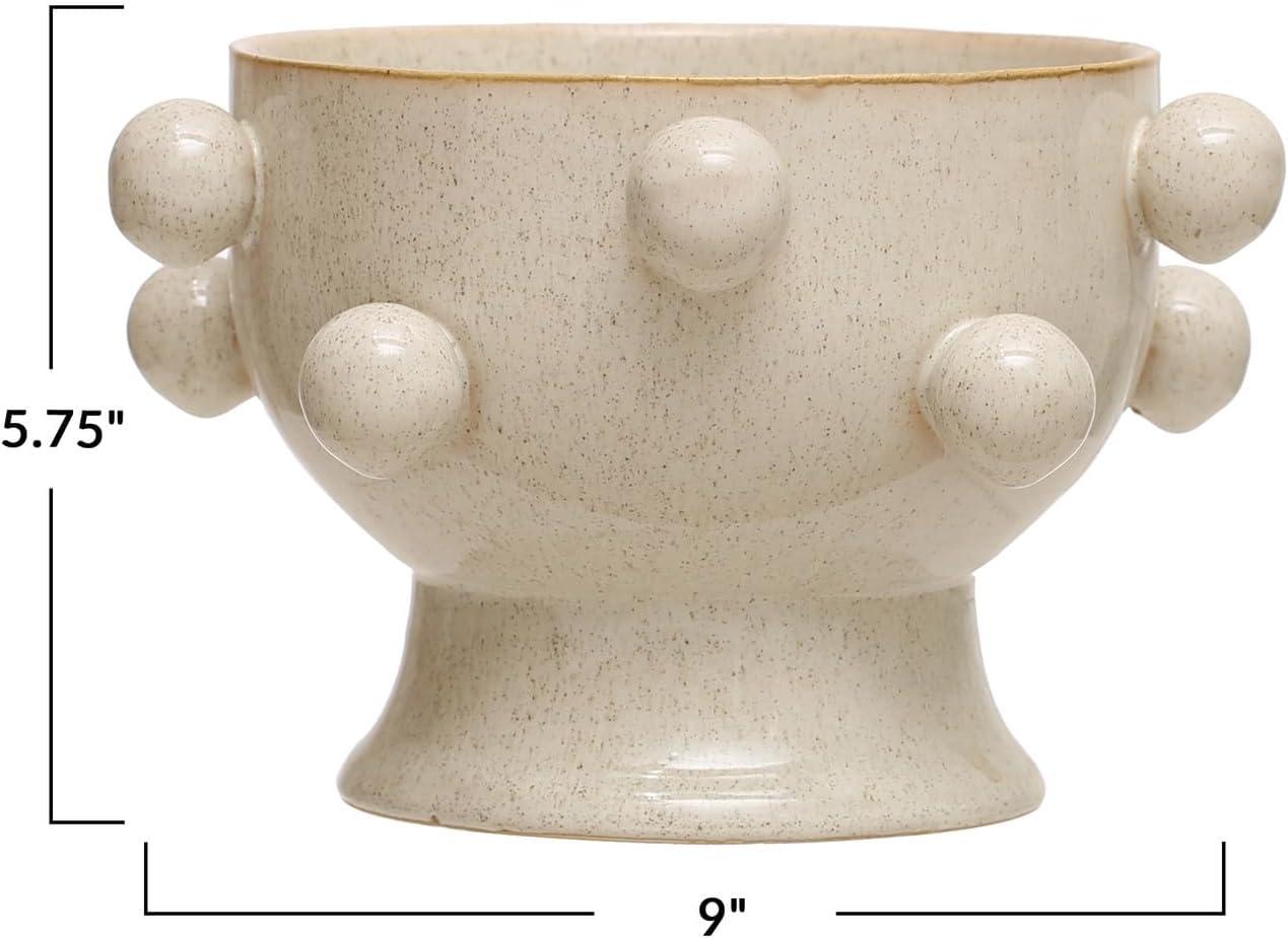 Speckled Cream Stoneware Planter with Orbs, 9 Inches