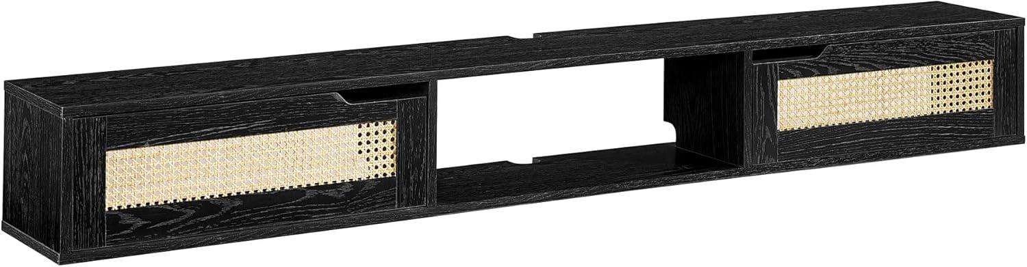 Walker Edison Modern Rattan-Door Floating TV stand for TVs up to 80”, Black