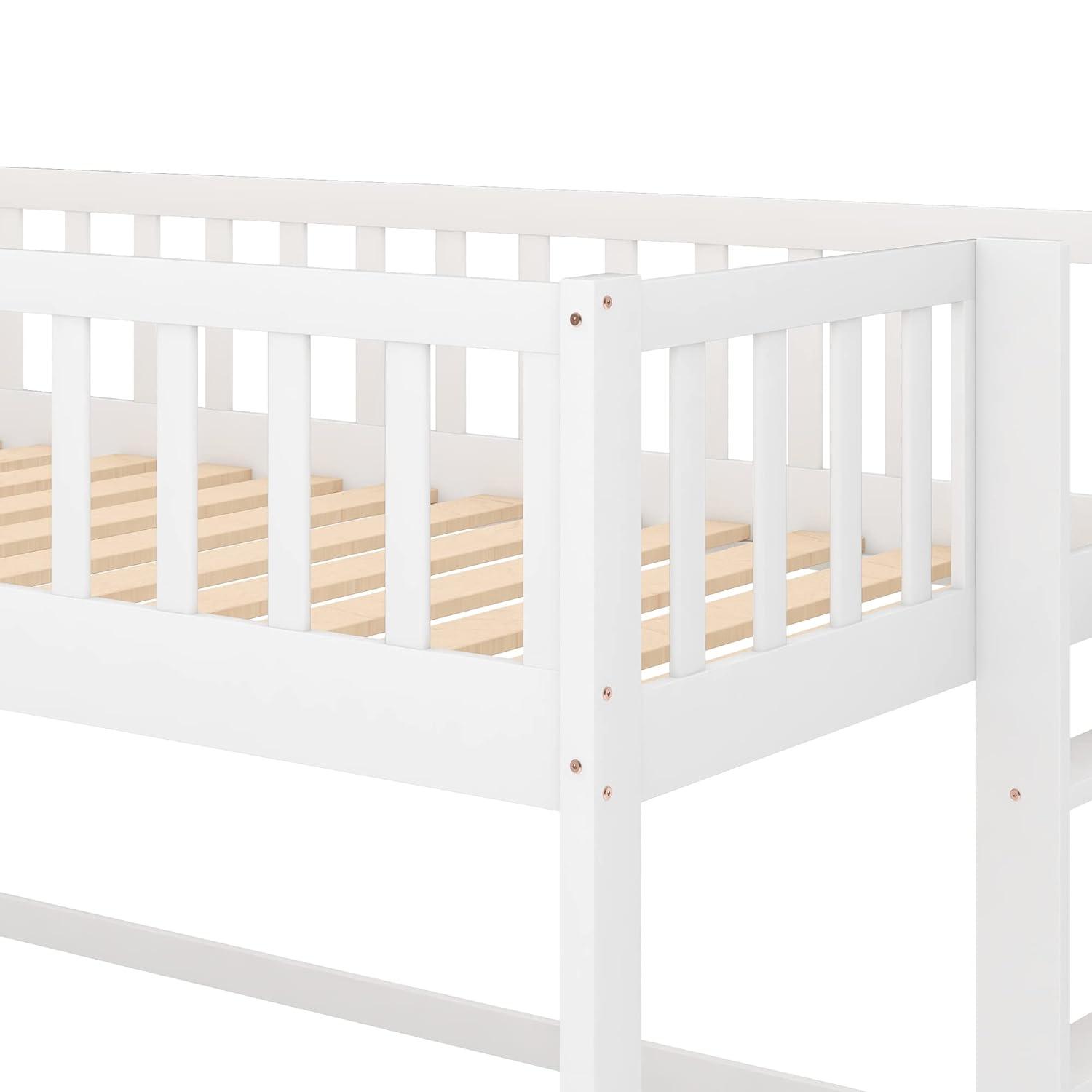 Twin Loft Bed with Slide,Wood Loft Bed Low Profile for Boys Girls, Built-in Ladder and Guard Rail,No Box Spring Needed