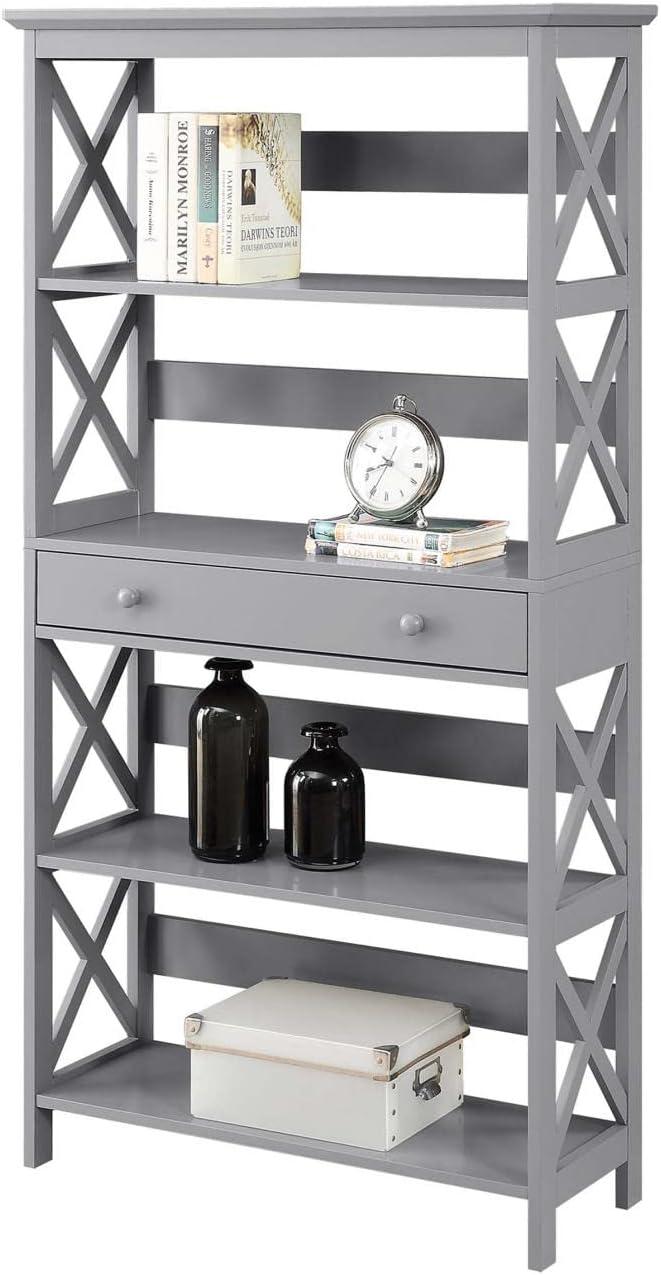 Convenience Concepts Oxford Five-Tier Bookcase with Drawer in Gray Wood Finish