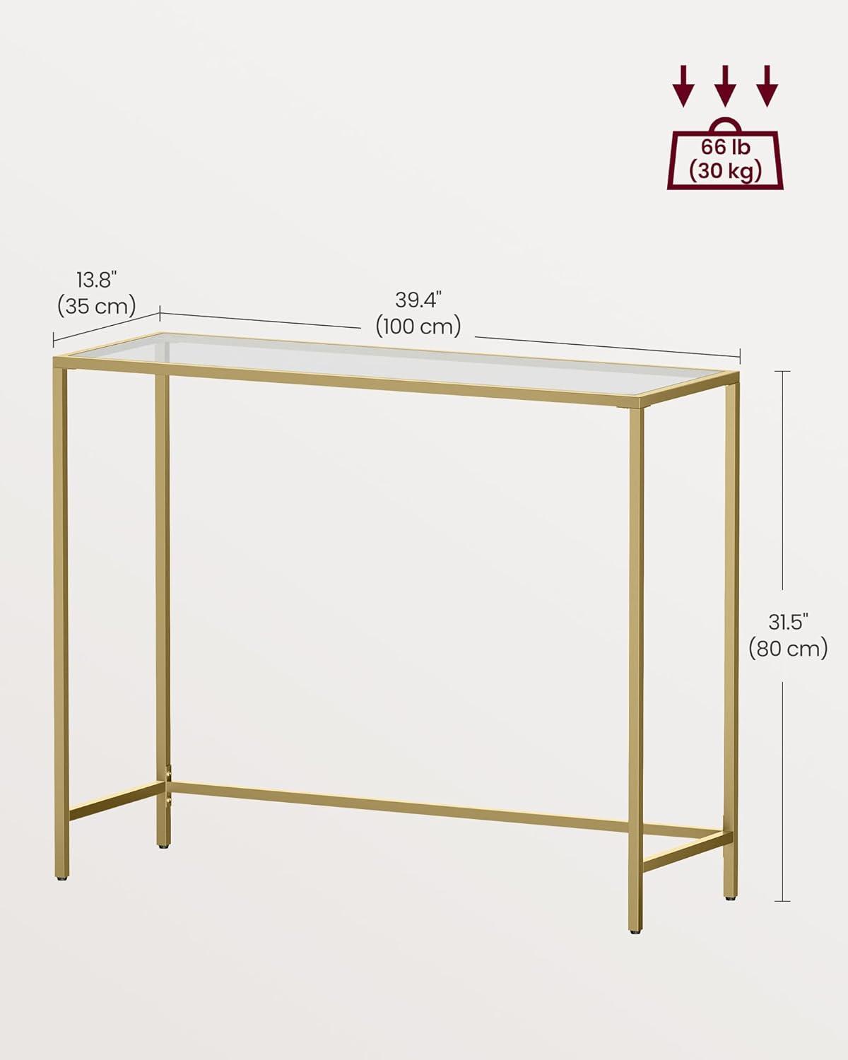 VASAGLE Console Sofa Table, Modern Entryway Table, Tempered Glass Table, Metal Frame