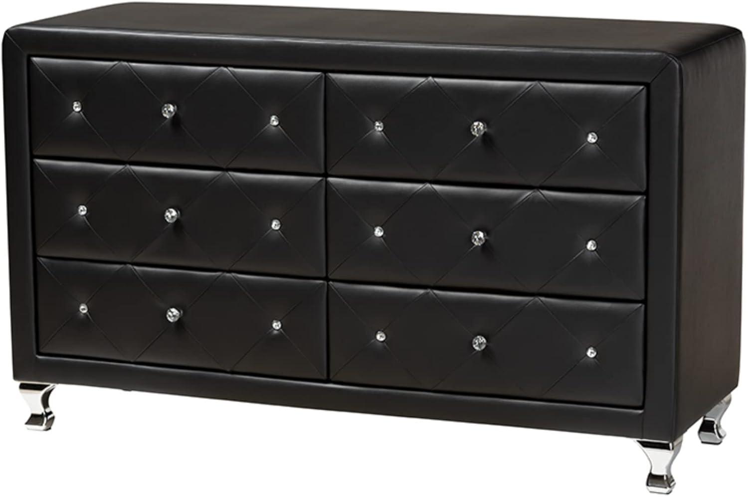 Baxton Studio Luminescence Black Faux Leather Upholstered Dresser