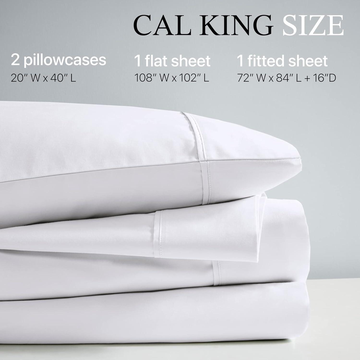 California King White Cotton Blend Sateen Sheet Set